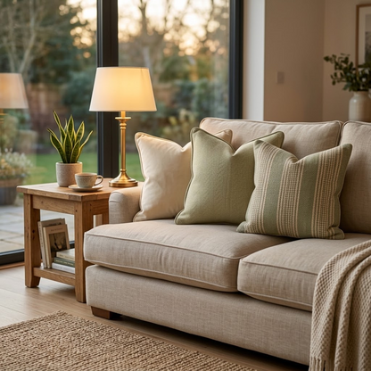 Herringbone-patterned sofa cushion
